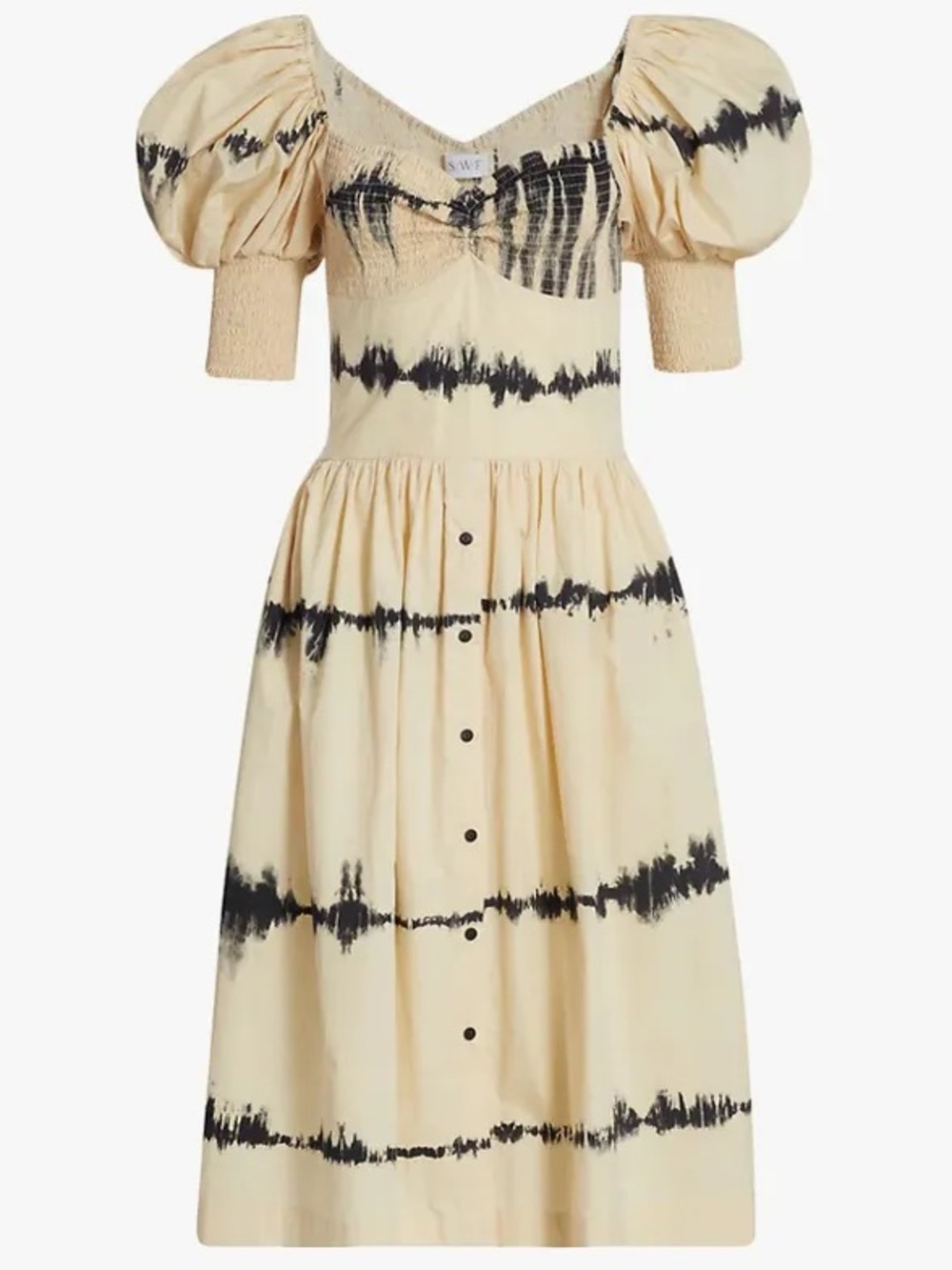 SWF Peach Puff Puff-Sleeve Midi Dress with Black Accent L